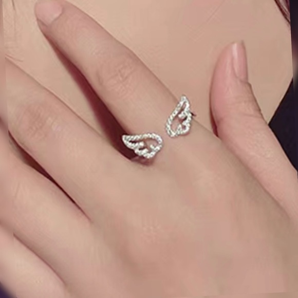 Jewelry - New Dainty Angel Wings Adjustable Ring Pavé